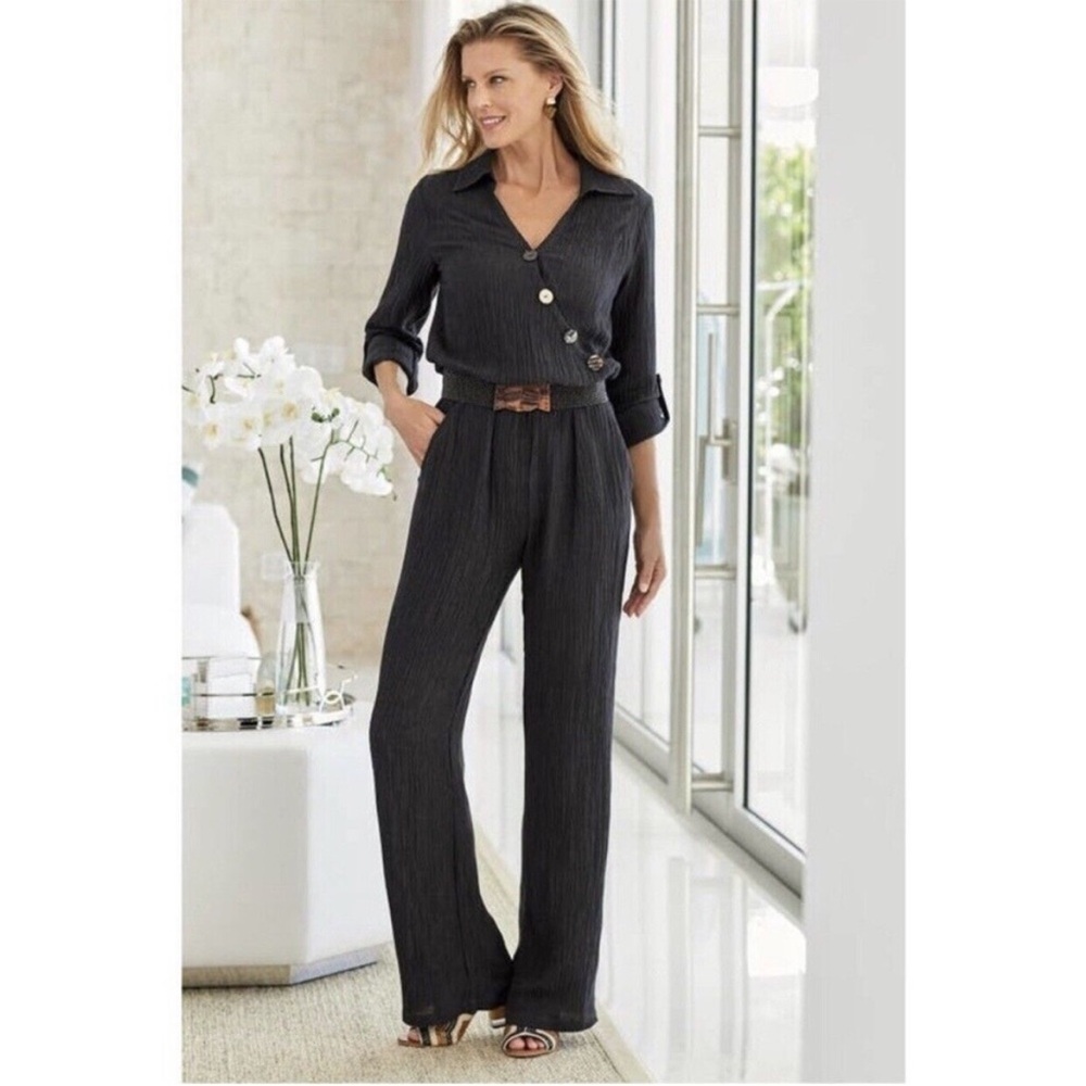 Soft Surroundings Jumpsuit Black Crinkle Gauze